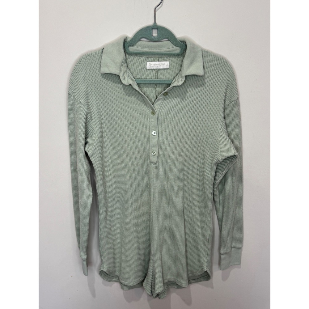 Abercrombie and Fitch Sage Green Waffle Knit Long sleeve romper sz S Comfy‎